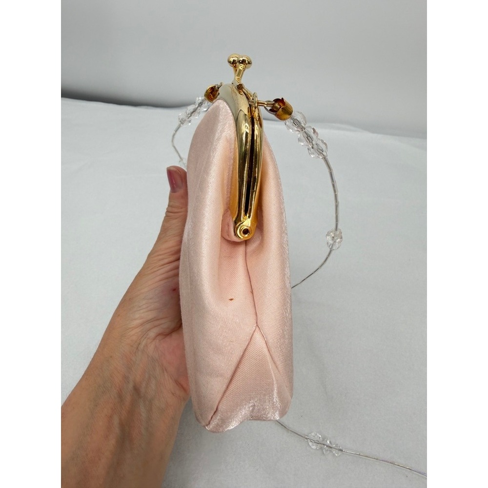 Liz Claiborne Evening Bag Pink Kiss Lock Crystal Strap Mini Romantic Whimsical - Picture 5 of 13